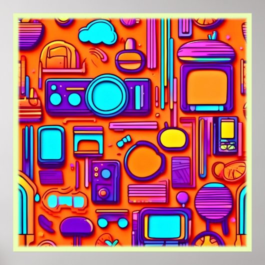 Retro Tech Pop: Nostalgische gadget collage Poster (Voorkant)