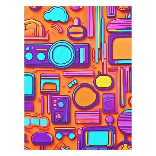 Retro Tech Pop: Nostalgische gadget collage Tafelkleed (Voorkant)