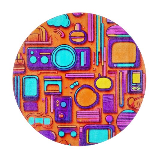 Retro Tech Pop: Nostalgische gadgetcollage Snijplank (Voorkant)
