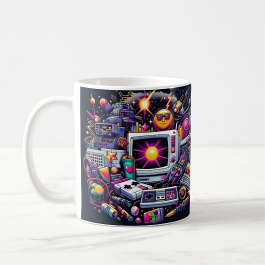 Retro Tech Speeltuin: Een Nostalgische 90s Odyssey Koffiemok (Links)