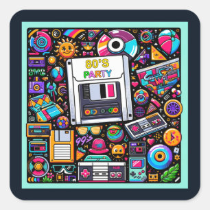 Retro Tech Speeltuin: Een Nostalgische 90s Odyssey Vierkante Sticker