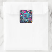 Retro Tech Speeltuin: Een Nostalgische 90s Odyssey Vierkante Sticker (Tas)