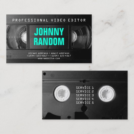 Retro tech VHS zwart wit Visitekaartje (Voorkant / Achterkant)