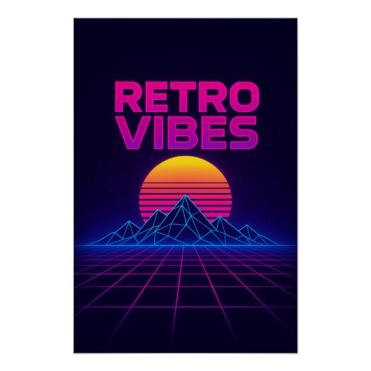 Retro Tech Vibes Neon Synthwave Design Poster (Voorkant)
