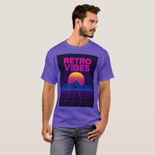 Retro Tech Vibes Neon Synthwave Design T-shirt (Voorkant volledig)