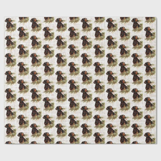  Retro Teckel Hond Rustieke Kerst Cadeaupapier (Vlak)
