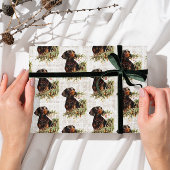  Retro Teckel Hond Rustieke Kerst Cadeaupapier