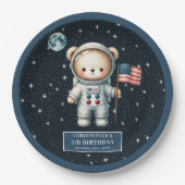 Retro Teddy Bear Astronaut eerste verjaardagsfeest Papieren Bordje (Voorkant)