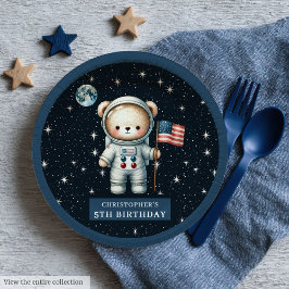 Retro Teddy Bear Astronaut eerste verjaardagsfeest Papieren Bordje