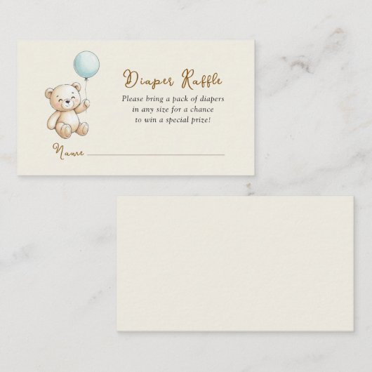 Retro Teddy Bear Baby Boy shower Diaper Raffle Informatiekaartje (Voorkant / Achterkant)