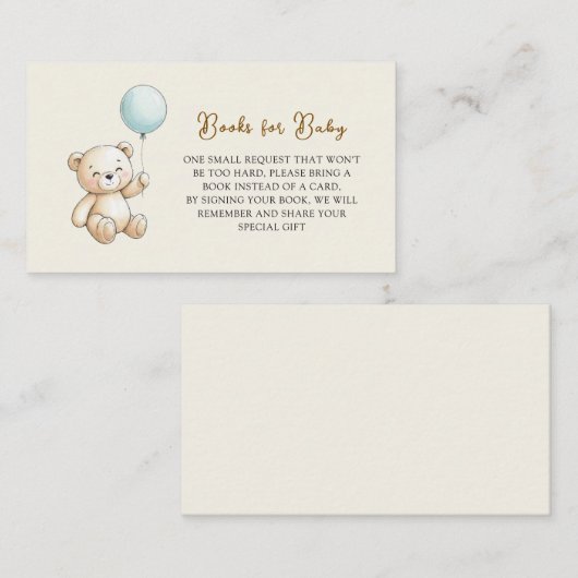 Retro Teddy Bear Blue Baby Shower Book Request Informatiekaartje (Voorkant / Achterkant)