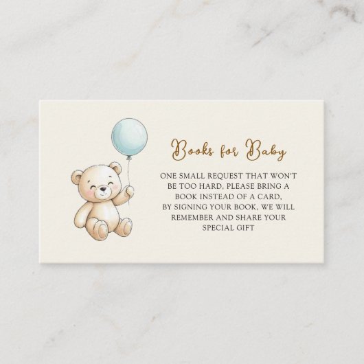 Retro Teddy Bear Blue Baby Shower Book Request Informatiekaartje (Voorkant)