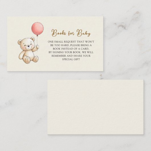 Retro Teddy Bear pink Baby Shower Book Request Informatiekaartje (Voorkant / Achterkant)