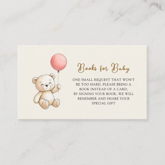 Retro Teddy Bear pink Baby Shower Book Request Informatiekaartje (Voorkant)