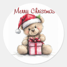 Retro Teddy Beer Vrolijk Kerstfeest Classic Ronde Sticker