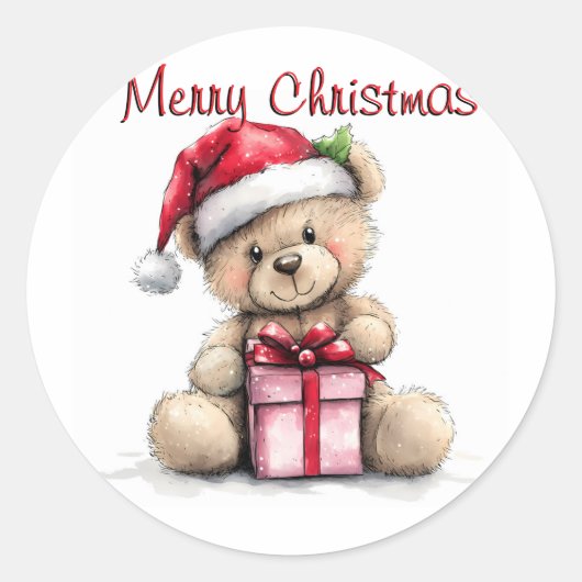 Retro Teddy Beer Vrolijk Kerstfeest Classic Ronde Sticker (Voorkant)