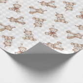 Retro teddybeer nostalgie Ruffle geruit Cadeaupapier (Hoek)