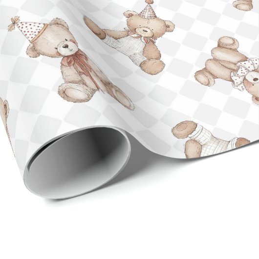 Retro teddybeer nostalgie Ruffle geruit Cadeaupapier (Rol Hoek)