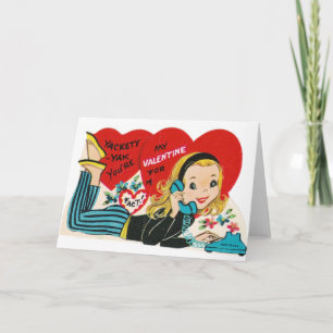 Retro Teen Girl Valentijnsdag Kaart