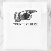 Retro teken:  hand wijzende vinger om op te merken rechthoekige sticker (Tas)