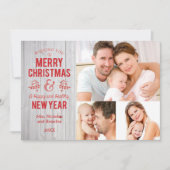 Retro Teken in Rustieke Houten Vrolijke Kerstkaart (Voorkant)