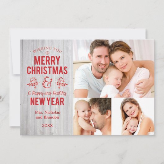 Retro Teken in Rustieke Houten Vrolijke Kerstkaart (Voorkant)