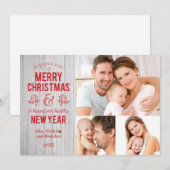 Retro Teken in Rustieke Houten Vrolijke Kerstkaart (Voorkant / Achterkant)