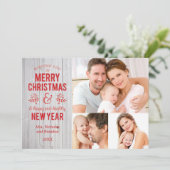 Retro Teken in Rustieke Houten Vrolijke Kerstkaart (Staand voorkant)