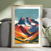 Retro Tekening van bergen Perfect Poster