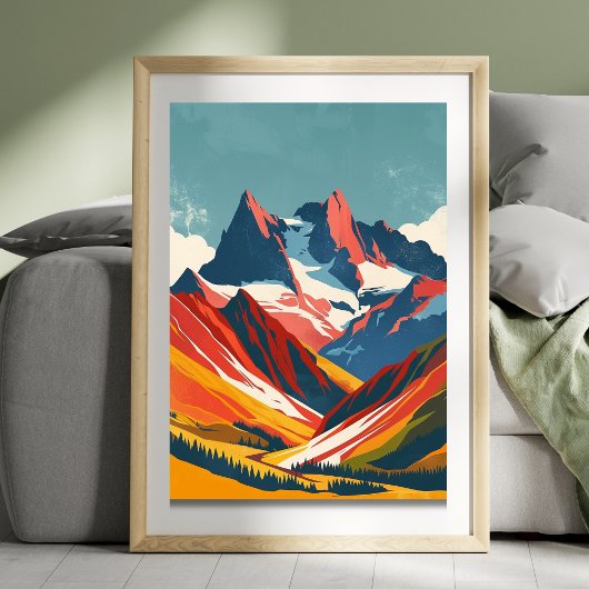 Retro Tekening van bergen Perfect Poster