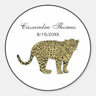 Retro tekening van een luipaard cheeta gevlekte ka ronde sticker
