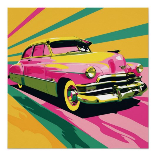 Retro Tekening van Oude auto Perfect Poster (Voorkant)