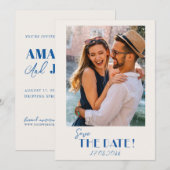 Retro tekst en foto bruiloft opslaan van de datum save the date (Voorkant / Achterkant)