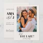 Retro tekst en foto bruiloft opslaan van de datum save the date (Voorkant / Achterkant)