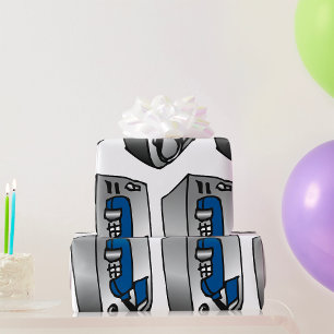 Retro telefoon blauw en zilver openbaar telefoonho cadeaupapier