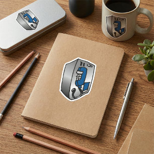 Retro telefoon blauw en zilver openbaar telefoonho vierkante sticker