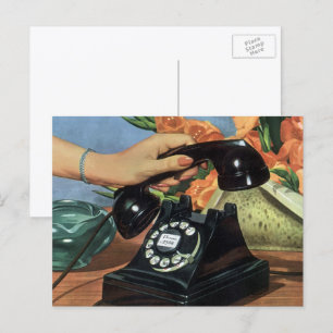 Retro telefoon met draaischijf, vintage bedrijf briefkaart