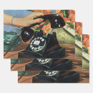 Retro telefoon met draaischijf, vintage bedrijf inpakpapier vel