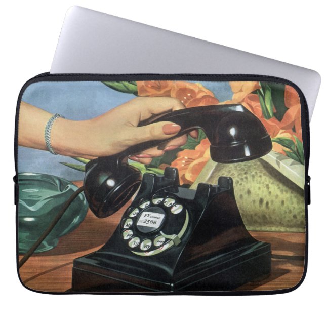 Retro Telefoon met Roterende Wijzerplaat,  Zaken Laptop Sleeve (Voorkant)
