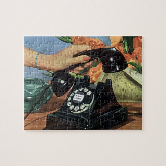 Retro Telefoon met Roterende Wijzerplaat,  Zaken Legpuzzel (Horizontaal)