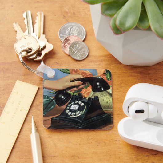 Retro Telefoon met Roterende Wijzerplaat, Zaken Sleutelhanger (Bureau)