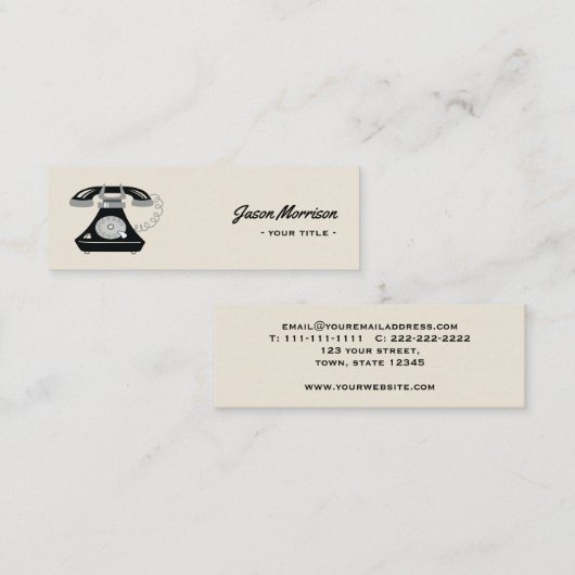 Retro Telefoon Zwart Oude Stijl Professioneel Mini Visitekaartje (Voorkant / Achterkant)