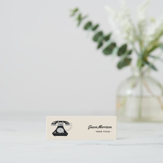 Retro Telefoon Zwart Oude Stijl Professioneel Mini Visitekaartje (Staand voorkant)