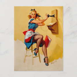  Retro-telefoonaansluiting meisje Briefkaart