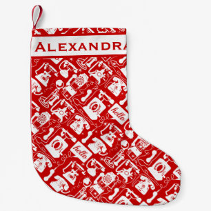 Retro telefoonpatroon in elke kleur kleine kerstsok