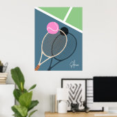 Retro Tennis Hard Court Star Custom Handtekening Poster (Thuiskantoor)
