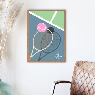 Retro Tennis Hard Court Star Custom Handtekening Poster