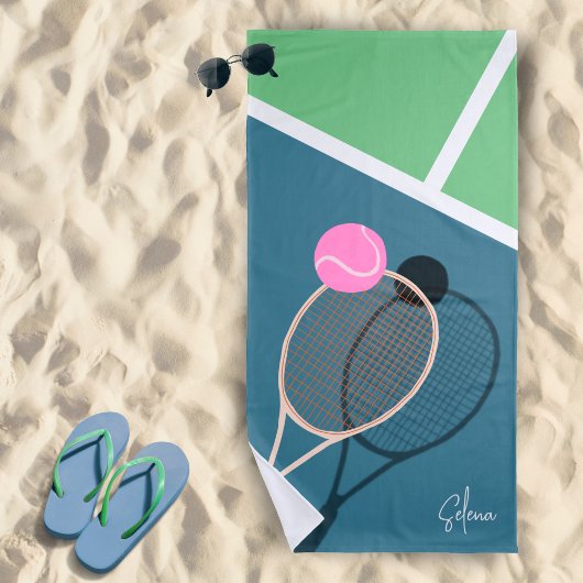 Retro Tennis Hard Court Star Custom Handtekening Strandlaken