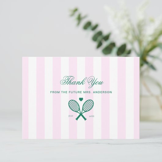 Retro Tennis Roze Strepen Dankuwelkaart Bedankkaart (Staand voorkant)