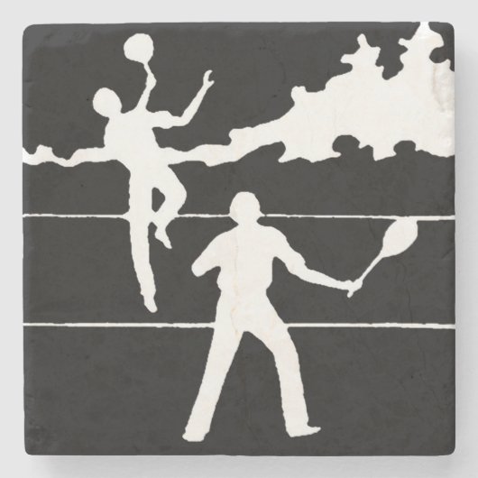 Retro Tennis Silhouette Stenen Onderzetter (Voorkant)